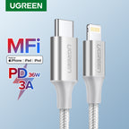 كيبل UGREEN USB-C إلى لايتنينج 20 واط، مضفر بغلاف من الألومنيوم، 1 متر - فضي