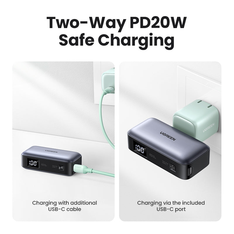 شاحن متنقل من UGREEN بسعة 5000 مللي أمبير مع موصل USB-C مدمج