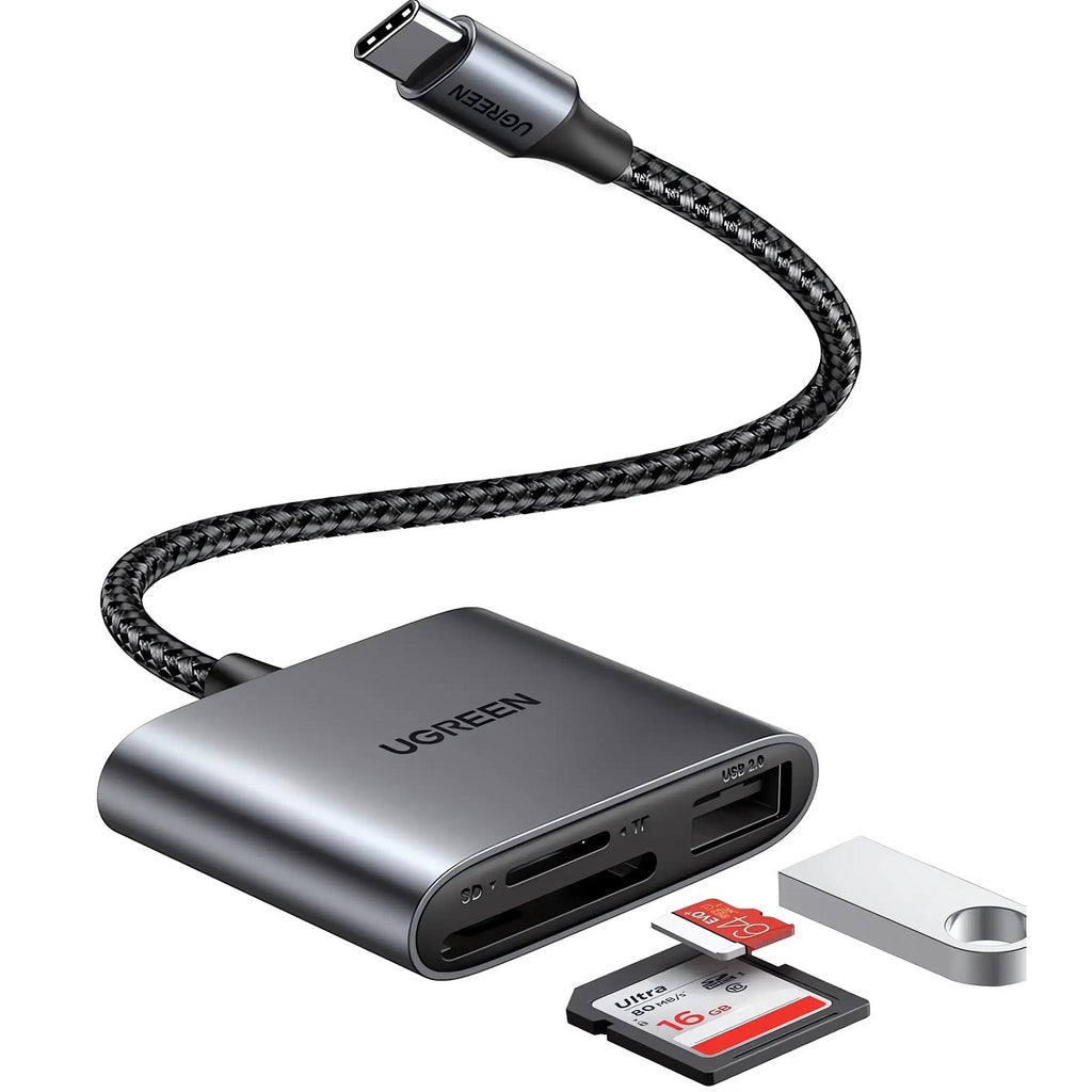 UGREEN 3-in-1 USB-C to SD/TF Card Reader with USB 2.0 – Black