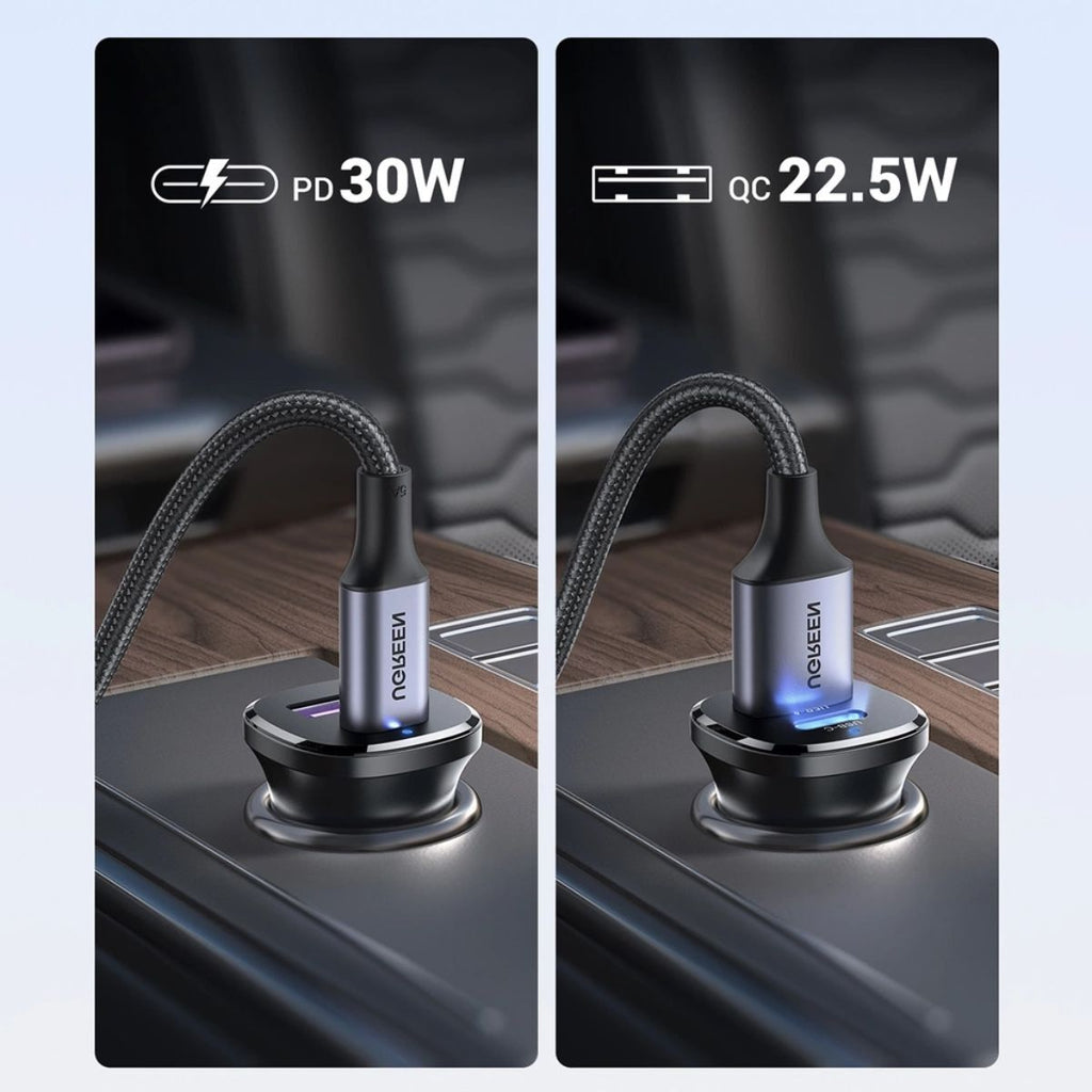 UGREEN 30W 2-Port Fast Car Charger - Space Gray