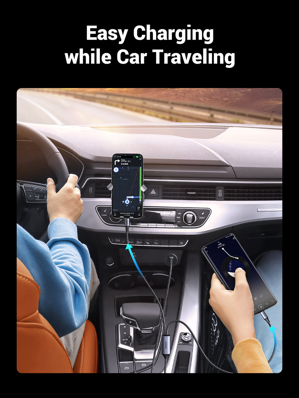 UGREEN 2-in-1 Universal PD Fast Charging Cable - 100W - Black