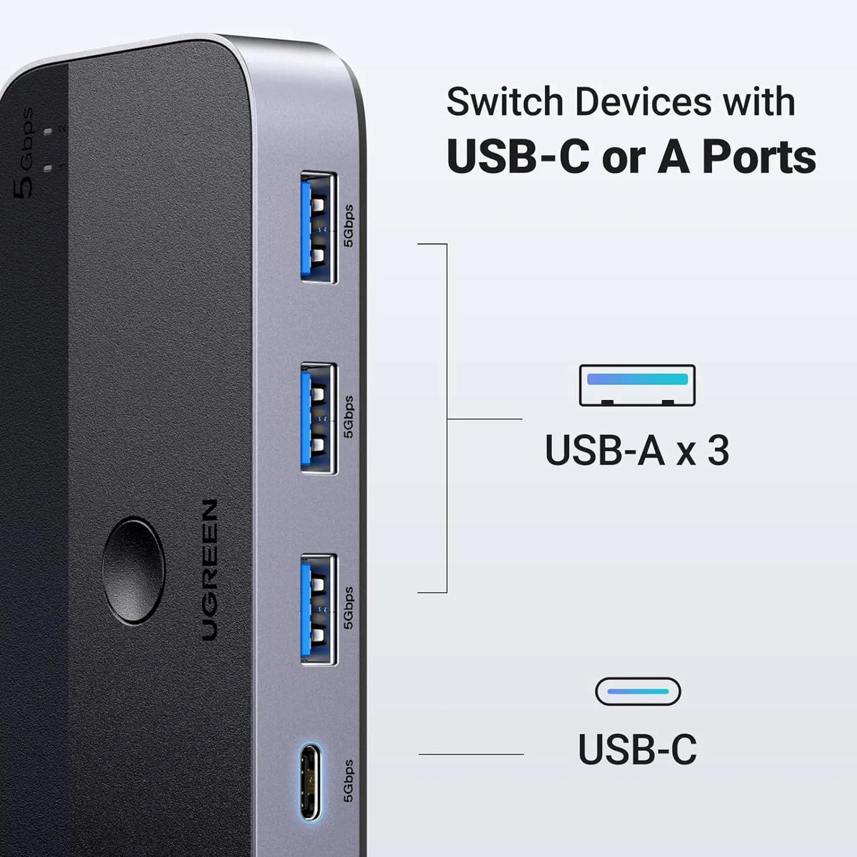 UGREEN USB 3.0 Sharing Switch 2 In 4 Out - Black