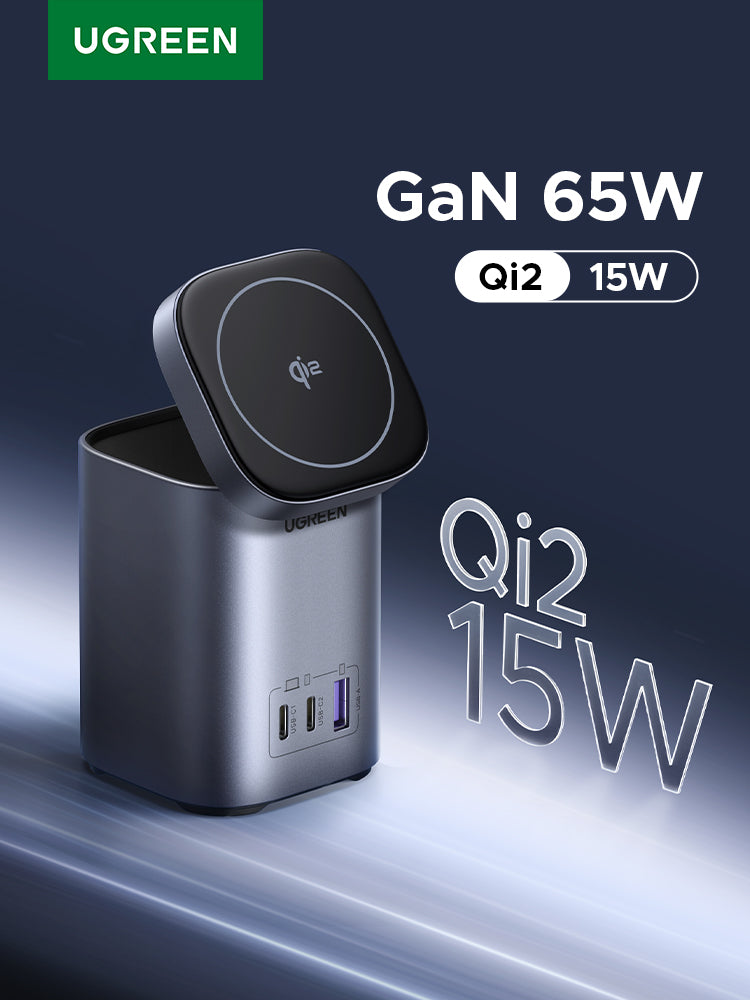 UGREEN 65W 2-in-1 GaN Desktop Fast Charger UK Plug - Space Gray