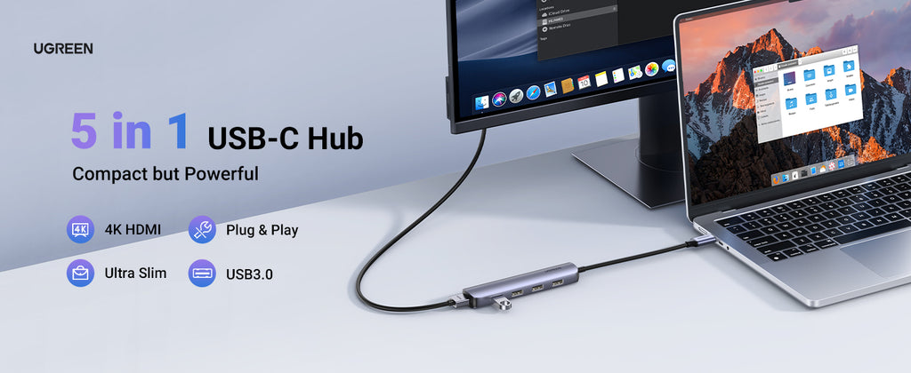 UGREEN 5-in-1 USB-C Hub (4x USB 3.0 + HDMI)