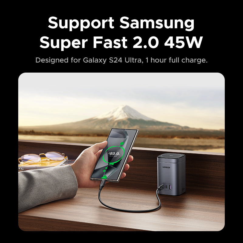 UGREEN 65W 2-in-1 GaN Desktop Fast Charger UK Plug - Space Gray