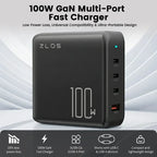 ZLOS 100W 4-Port USB-C GaN Charger with Cable & Charging Stand
