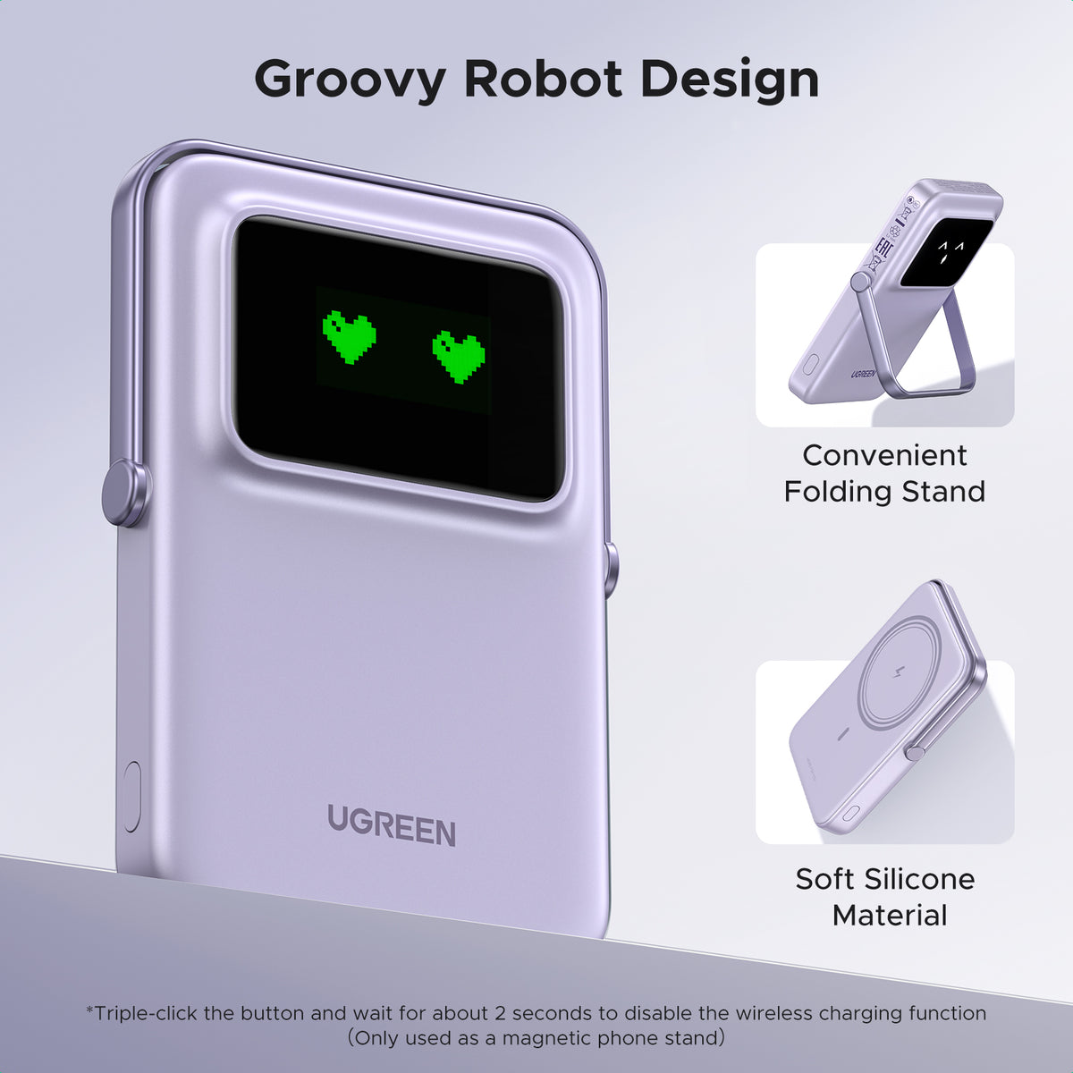 UGREEN Uno 5000mAh Magnetic Wireless Power Bank - Purple