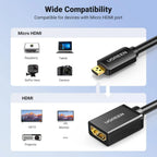 UGREEN Micro HDMI Male to HDMI Female Adapter Cable 22cm - Black