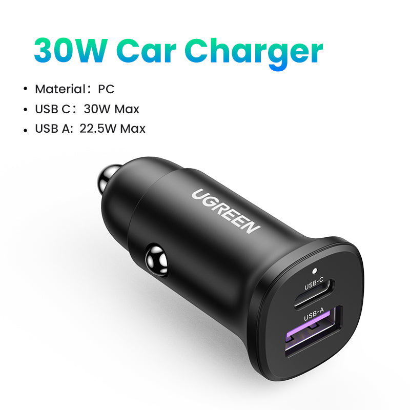 UGREEN 30W 2-Port Fast Car Charger - Space Gray