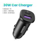 UGREEN 30W 2-Port Fast Car Charger - Space Gray