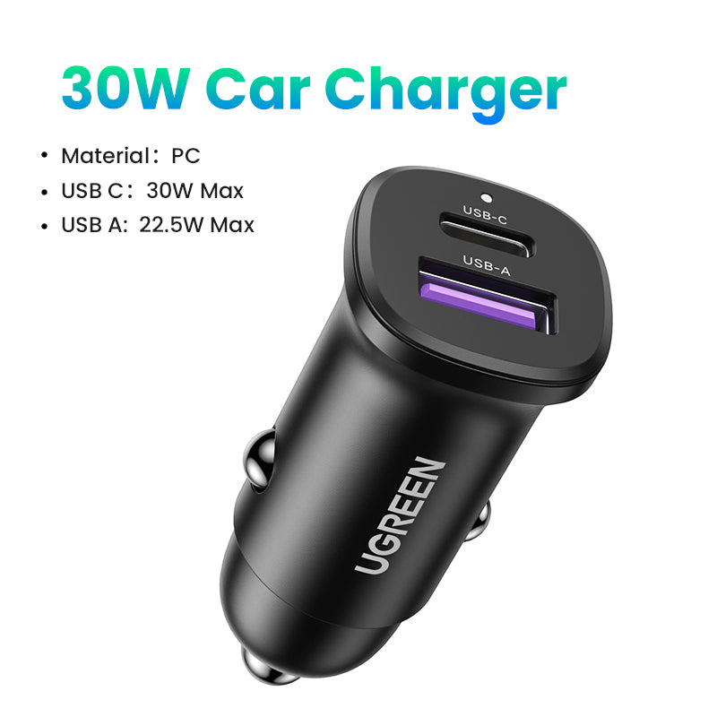 UGREEN 30W 2-Port Fast Car Charger - Space Gray