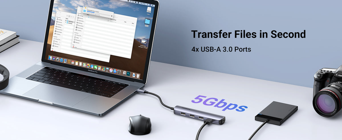 محول يو جرين 5 في 1 بمنفذ USB-C (4 منافذ USB 3.0 + منفذ HDMI)