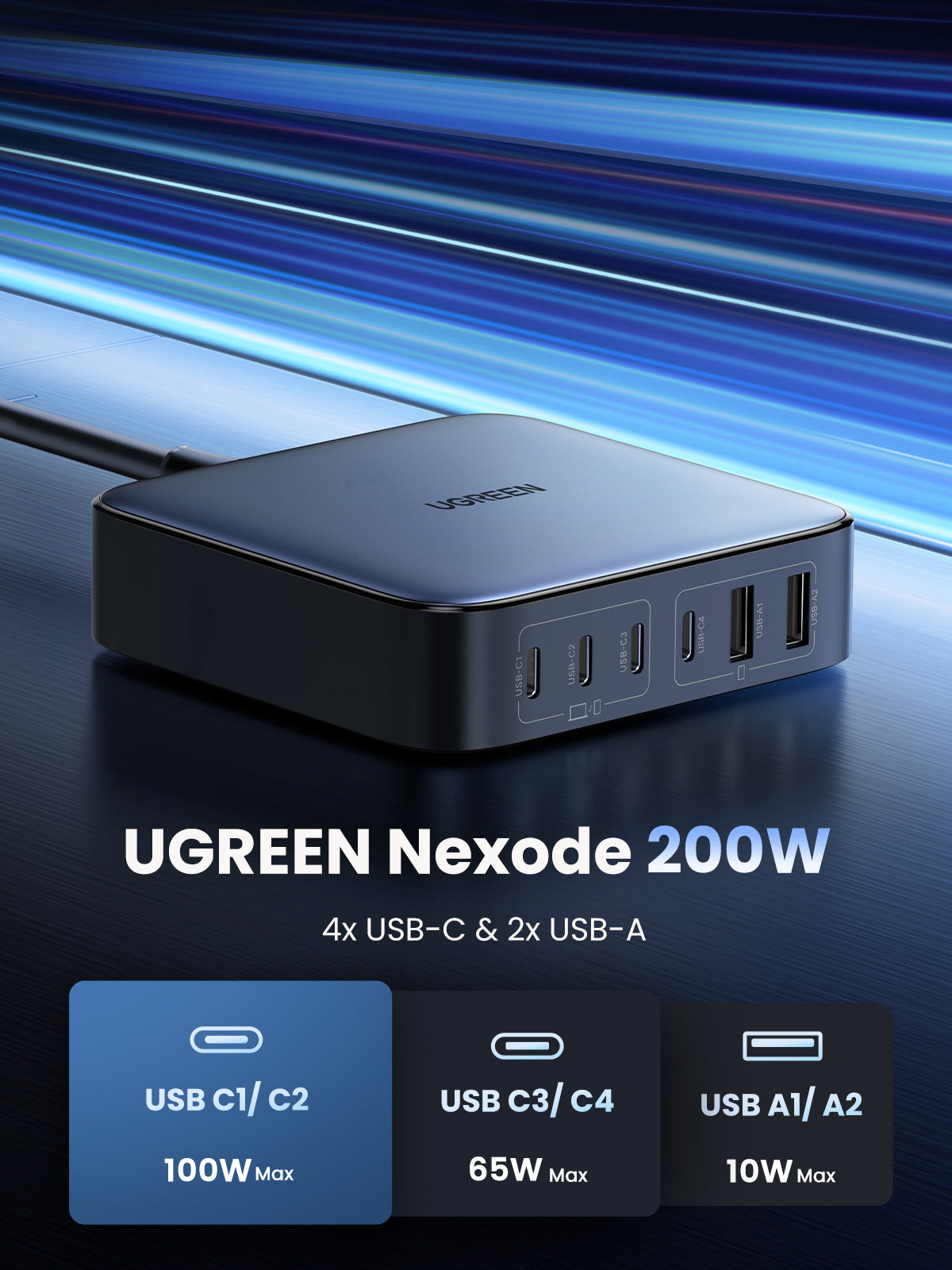 UGREEN GaN 200W Desktop Charger 6-Port - Gray