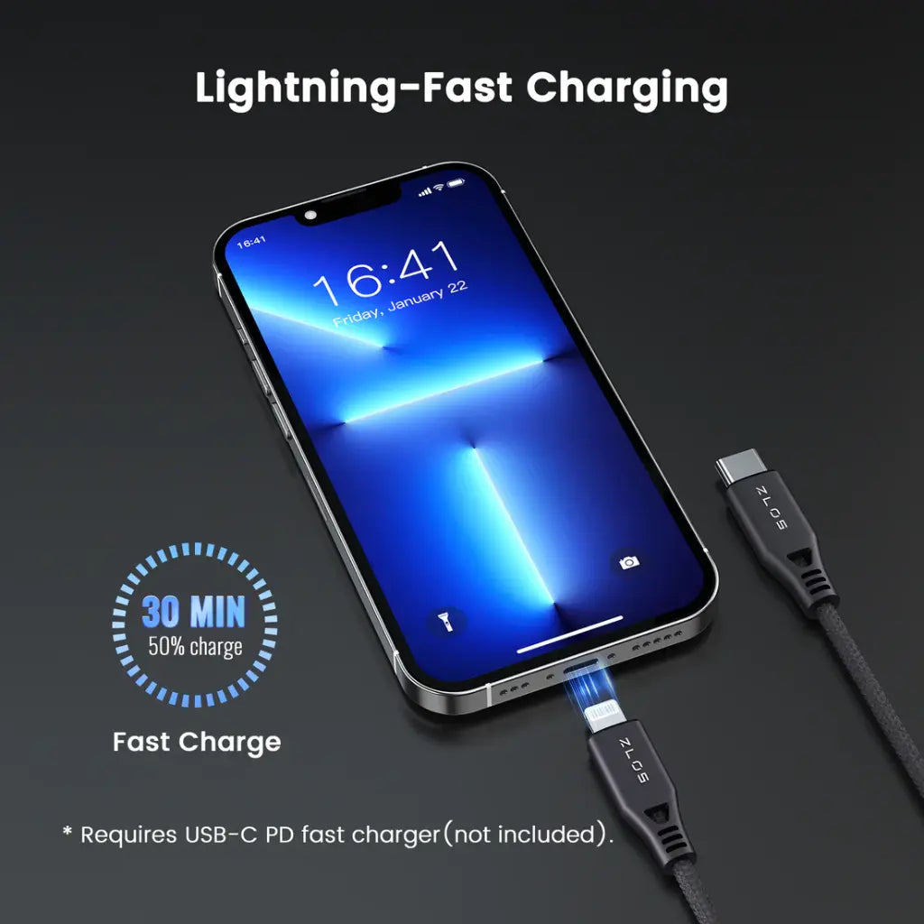 ZLOS USB-C to Lightning Cable leather strap included