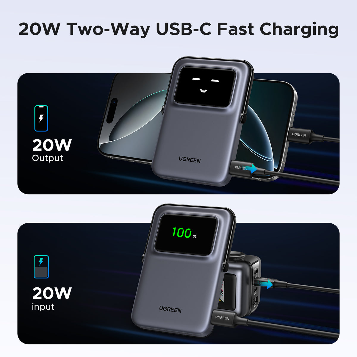 UGREEN Uno 5000mAh Magnetic Wireless Power Bank - Black