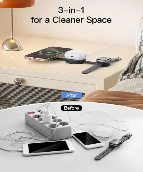 محطة شحن لاسلكية مغناطيسية قابلة للطي ZLOS MM01 3 في 1 بقوة 15 واط