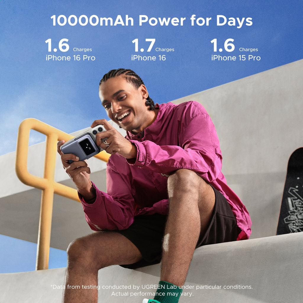 باور بانك لاسلكي مغناطيسي UGREEN Uno بسعة 10000 مللي أمبير بقوة 15 واط وشحن 20 واط - أسود