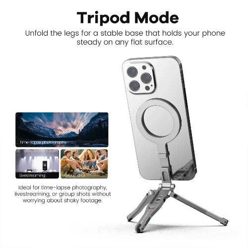 حامل الهاتف ZLOS PS03 MagFlex متعدد الحامل، ثلاثي القوائم قابل للطي بتقنية MagSafe للسيارة والمكتب والسفر مع حامل مغناطيسي عالمي