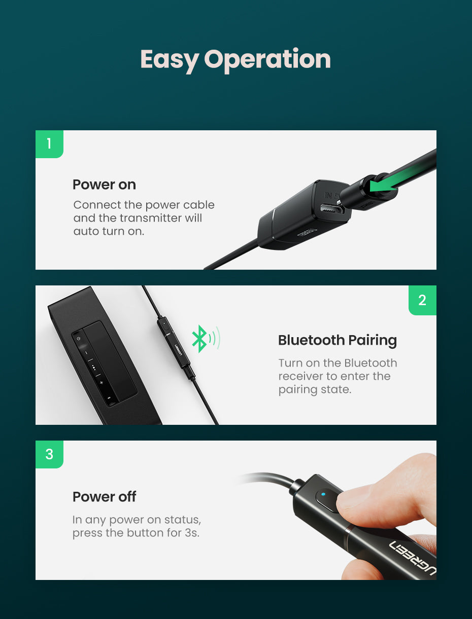 UGREEN Bluetooth 5.0 Transmitter Audio Adapter - Black