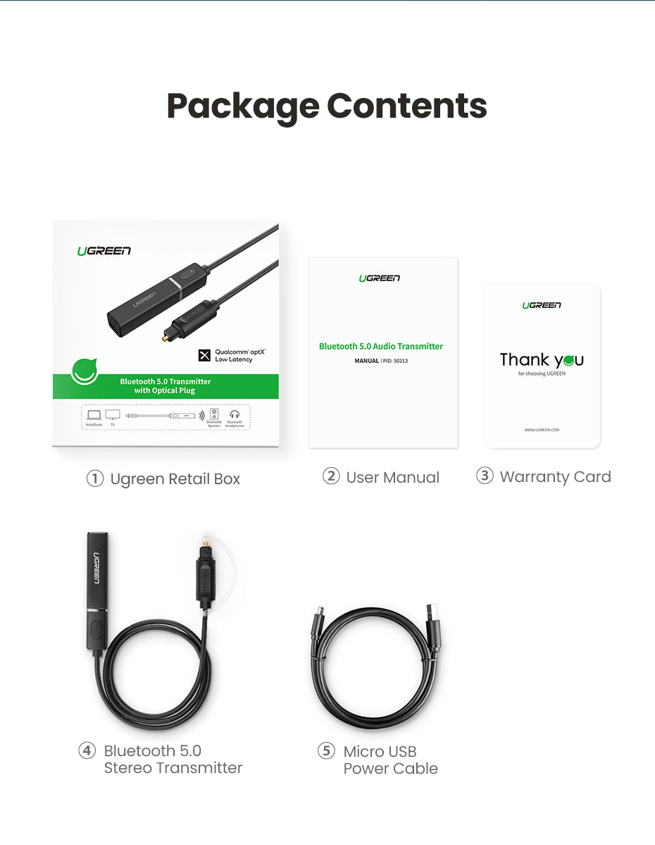 UGREEN Bluetooth 5.0 Transmitter Audio Adapter - Black