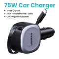 UGREEN 75W Fast Car Charger with Retractable Cable Type C - Space Gray