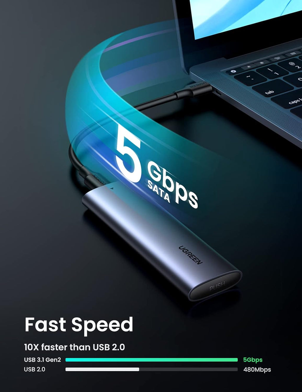 UGREEN USB-C to M.2 NGFF 5G Enclosure A TO C Cable 50cm CM400 - Gray