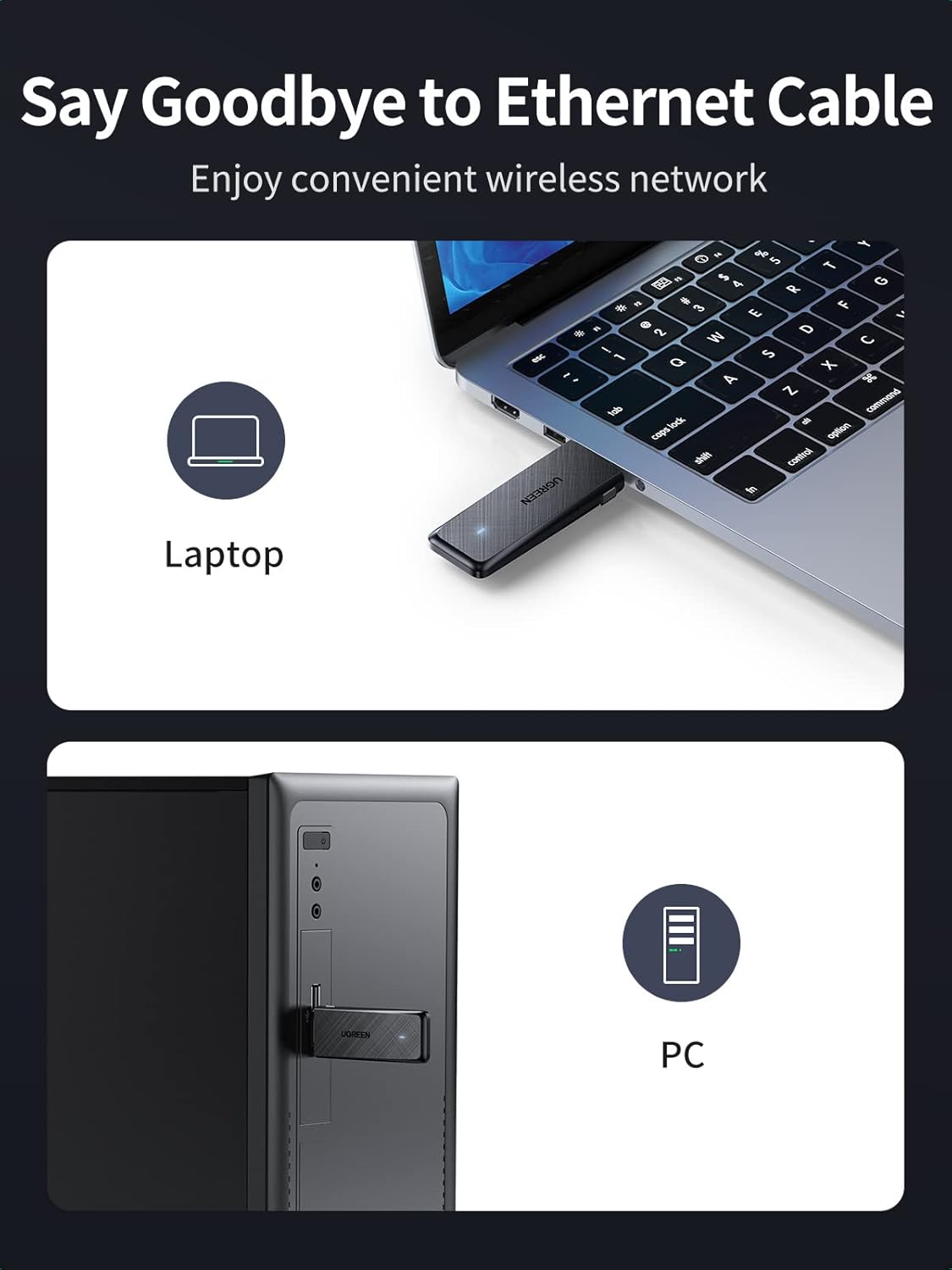 UGREEN AC1300 Wireless Network Adapter - Black