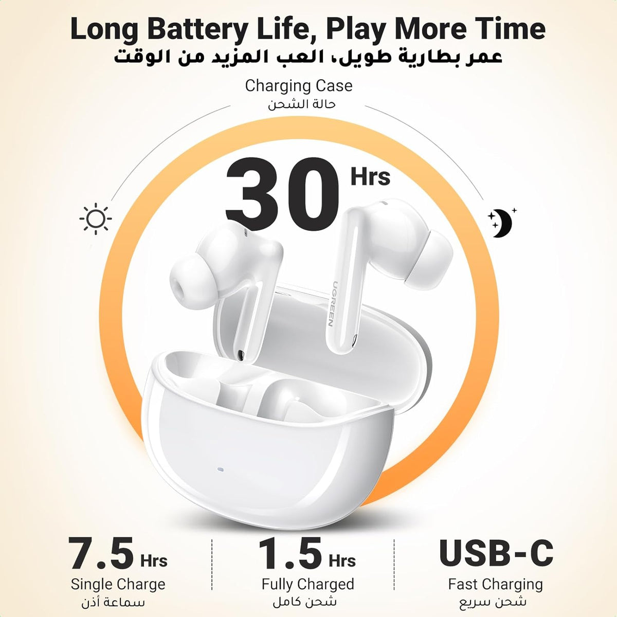 UGREEN HiTune T3 Pro Active Noise Cancellation Earbuds - White