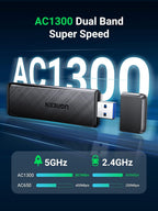 UGREEN AC1300 Wireless Network Adapter - Black