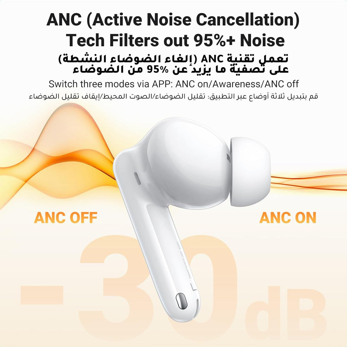 UGREEN HiTune T3 Pro Active Noise Cancellation Earbuds - White