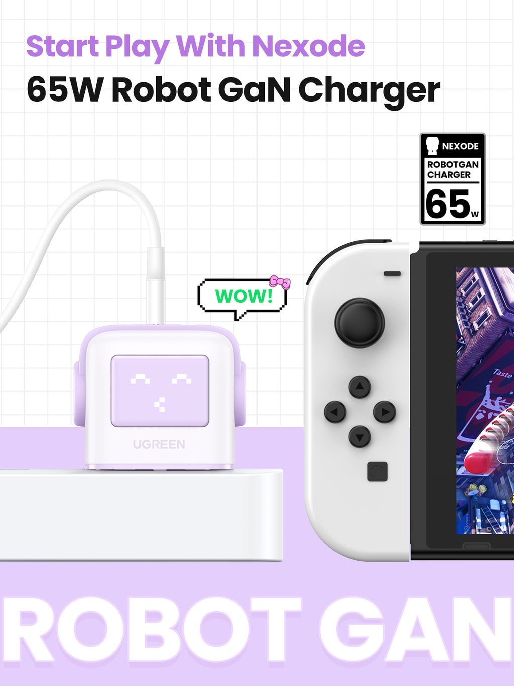 UGREEN Nexode RG 65W 3-Port GaN Fast Charger UK Plug - Purple