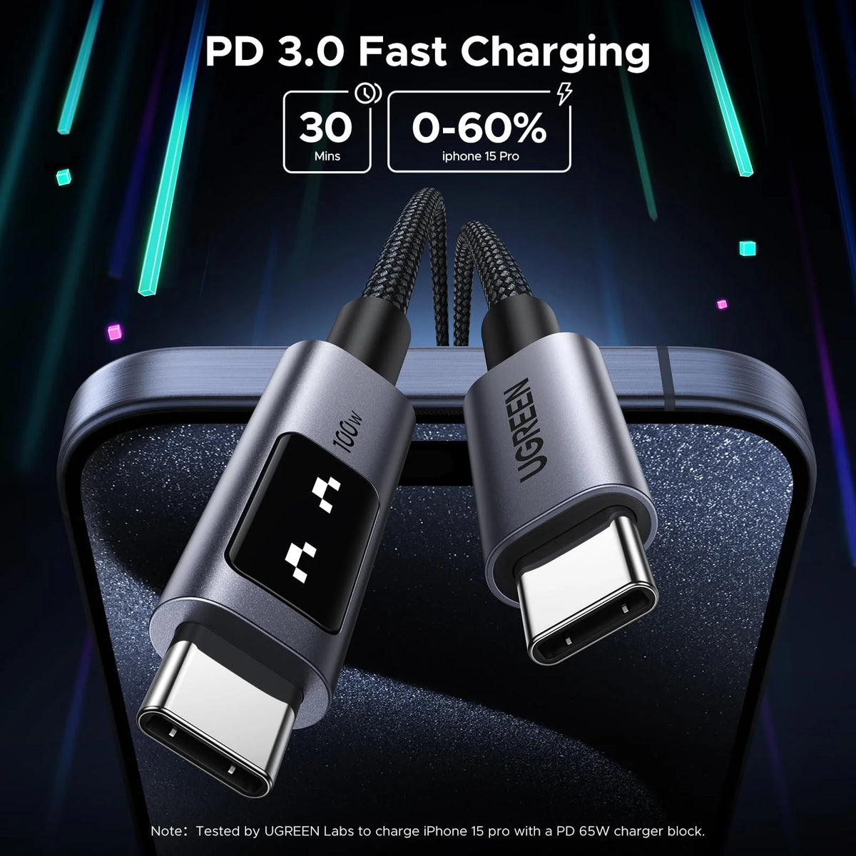 UGREEN Uno USB-C to USB-C PD Fast Charging Cable 2m 100w - black
