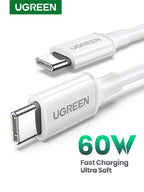 UGREEN USB 2.0 C-C غطاء ABS بطول 1 متر 60 واط - أبيض