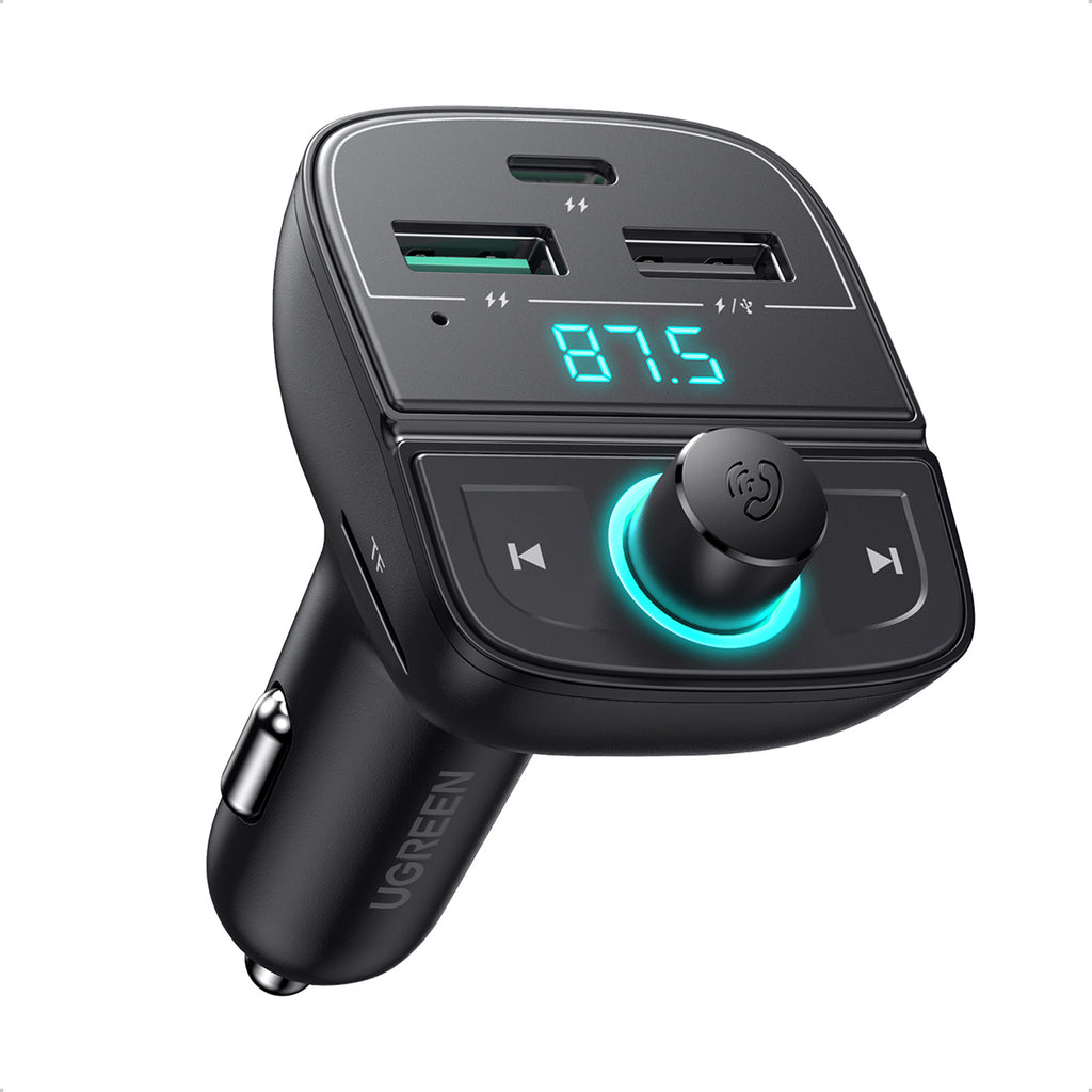 شاحن سيارة بلوتوث من يوجرين بـ3 منافذ (5.0+PD+QC3.0+محرك أقراص فلاش USB+TF) - أسود