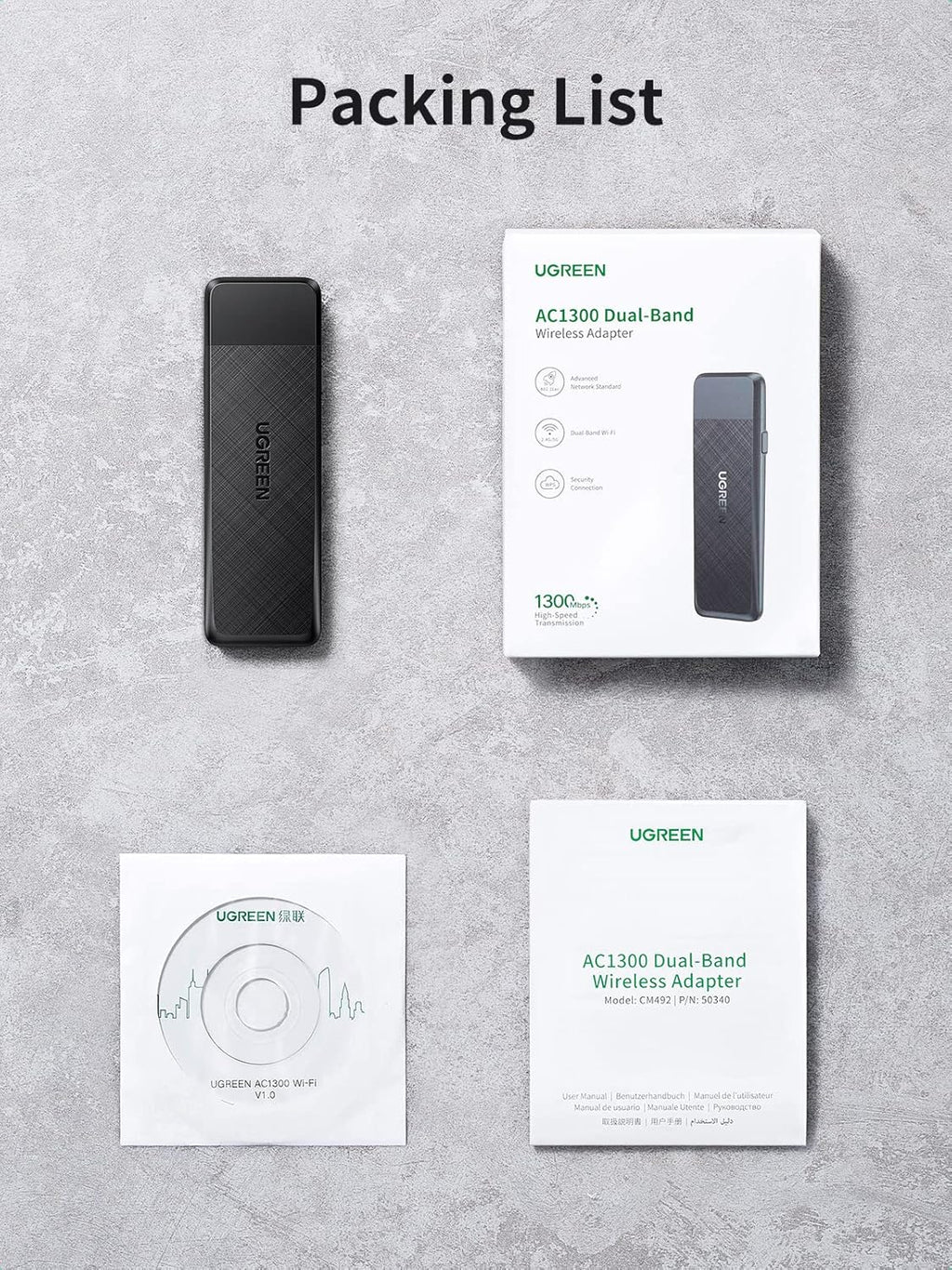 UGREEN AC1300 Wireless Network Adapter - Black