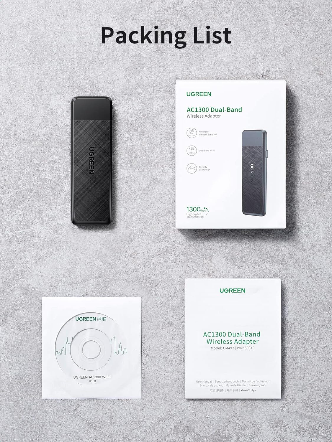 UGREEN AC1300 Wireless Network Adapter - Black