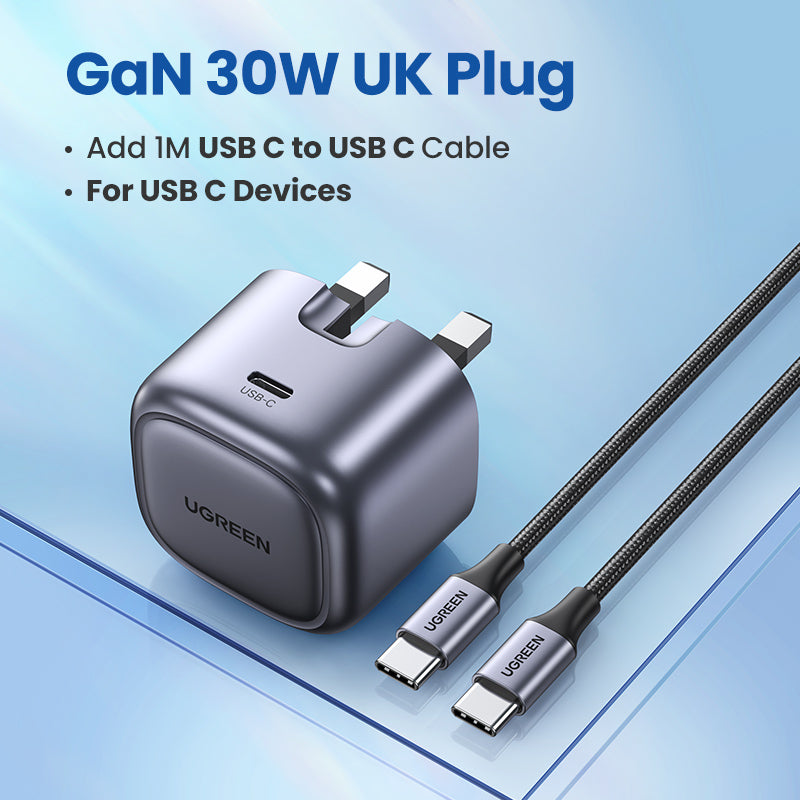 UGREEN Nexode 30W USB-C PD GaN Fast Charger UK Folding - Black