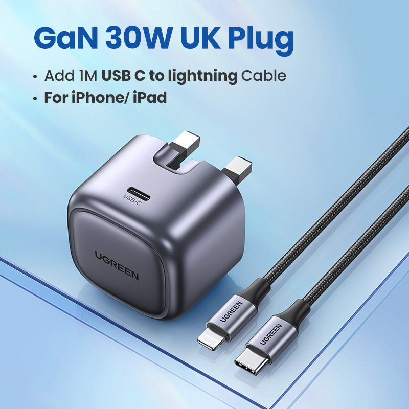 UGREEN Nexode 30W USB-C PD GaN Fast Charger UK Folding - Black