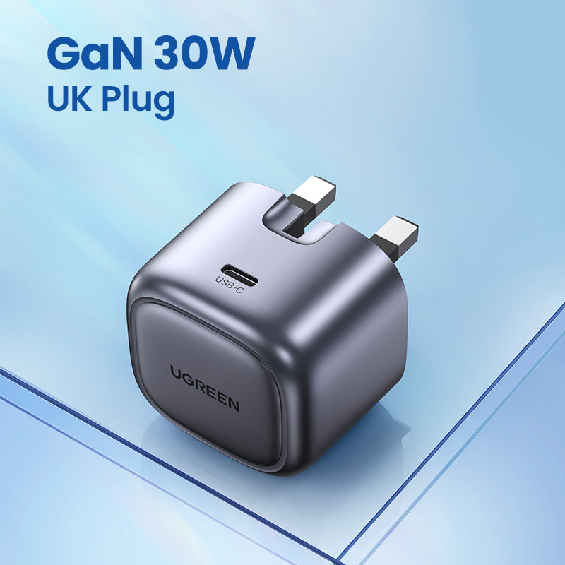 شاحن سريع UGREEN Nexode 30W USB-C PD GaN قابل للطي للمملكة المتحدة - أسود