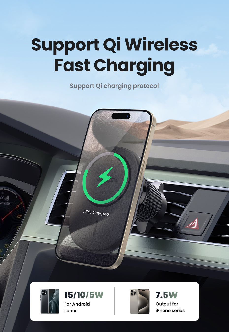 UGREEN Magnetic Car Wireless Charger 15W
