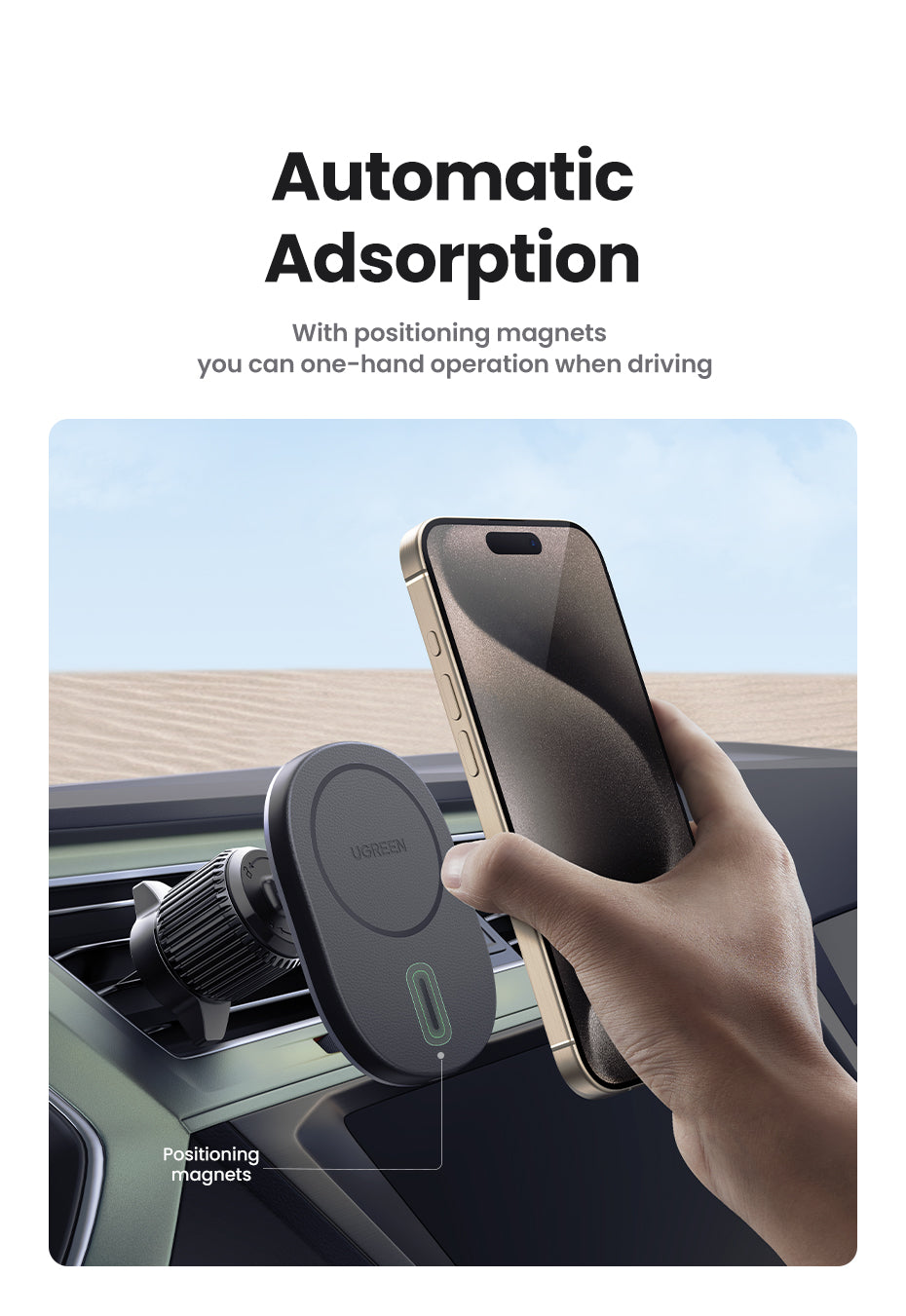 UGREEN Magnetic Car Wireless Charger 15W