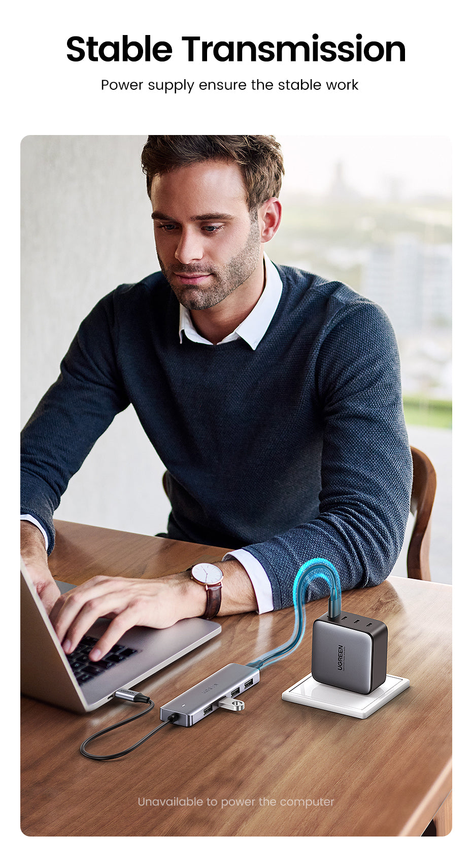 UGREEN 4-Port USB3.0 Hub with USB-C Power Supply