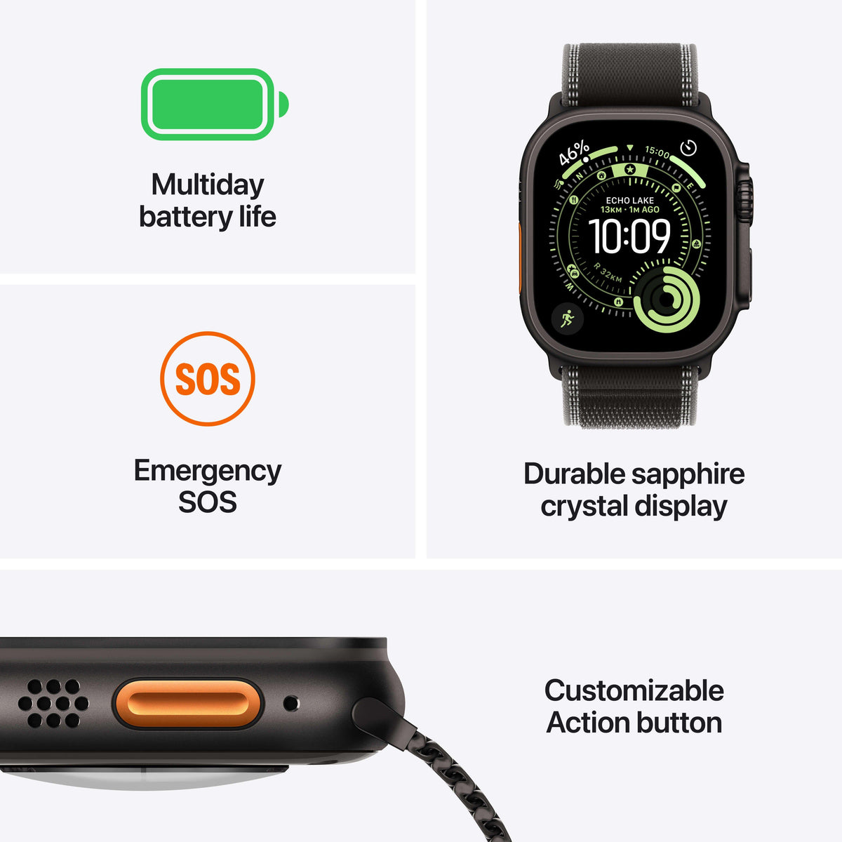 Apple Watch Ultra 3 GPS + Cellular 49mm Black Titanium Case with Black Alpine Loop - Large