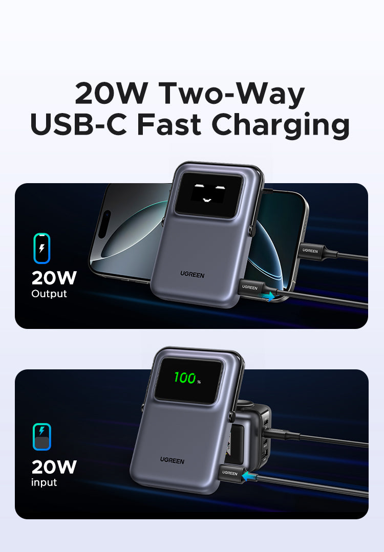 شاحن أنكر المحمول اللاسلكي المغناطيسي UGREEN Uno بسعة 10000 مللي أمبير وشحن 20 واط - أسود