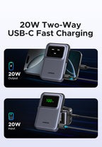 شاحن أنكر المحمول اللاسلكي المغناطيسي UGREEN Uno بسعة 10000 مللي أمبير وشحن 20 واط - أسود