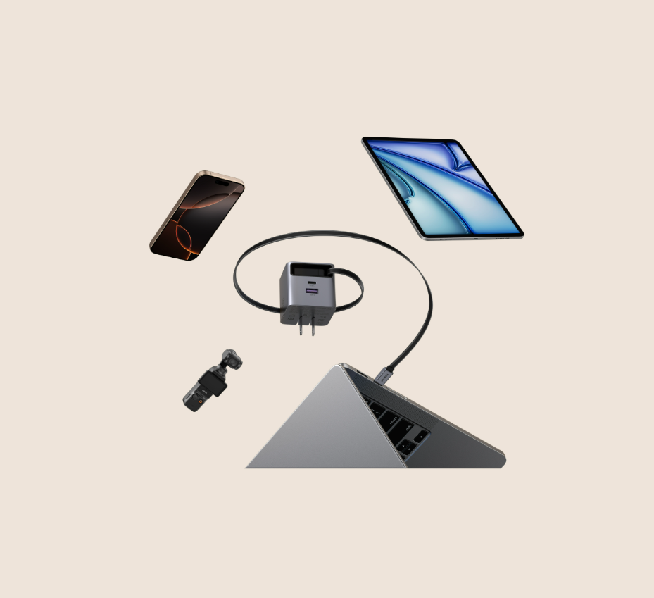 UGREEN 45W GaN Fast Charger with Retractable Cable 2-port - Space Gray