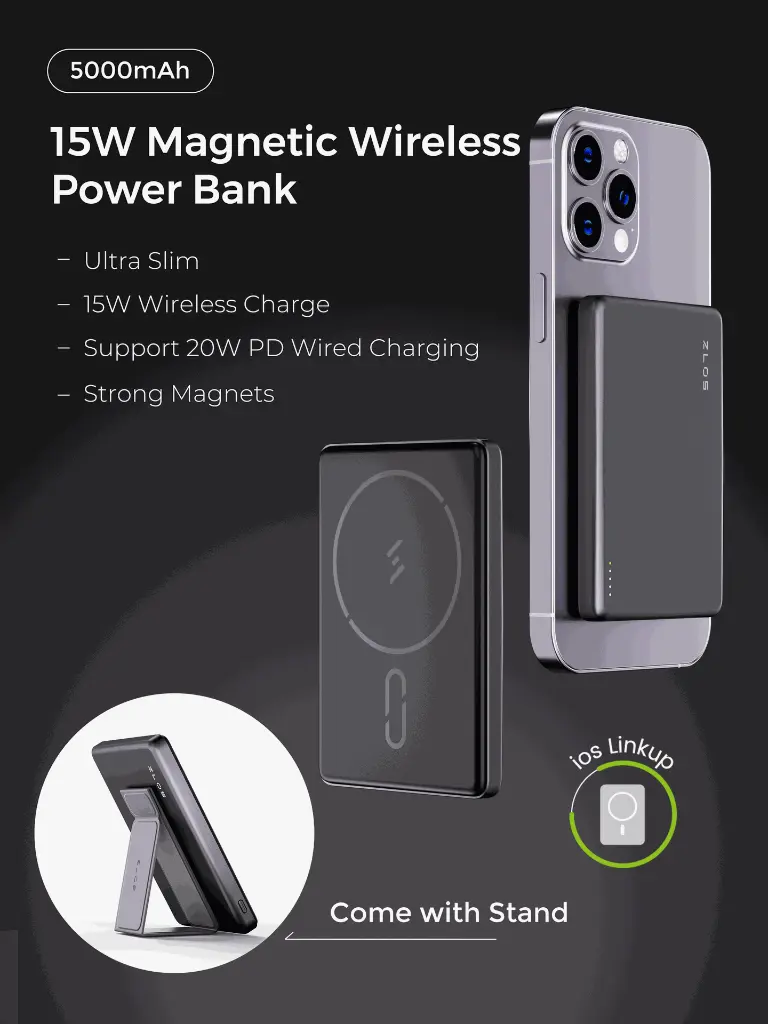 باور بانك مغناطيسي لاسلكي ZLOS 5000mAh