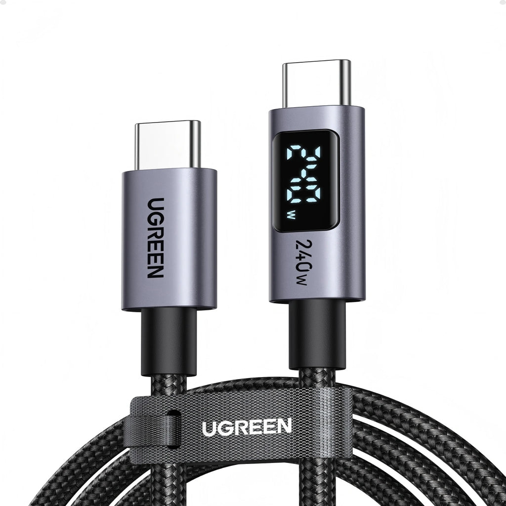 كابل شحن سريع USB-C إلى USB-C من يوجرين، يدعم الشحن بقوة 240 واط - بطول 2 متر - لون أسود