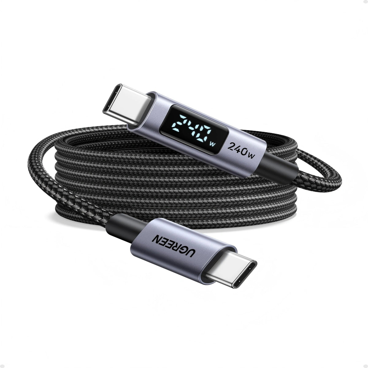 كابل شحن سريع USB-C إلى USB-C من يوجرين، يدعم الشحن بقوة 240 واط - بطول 2 متر - لون أسود