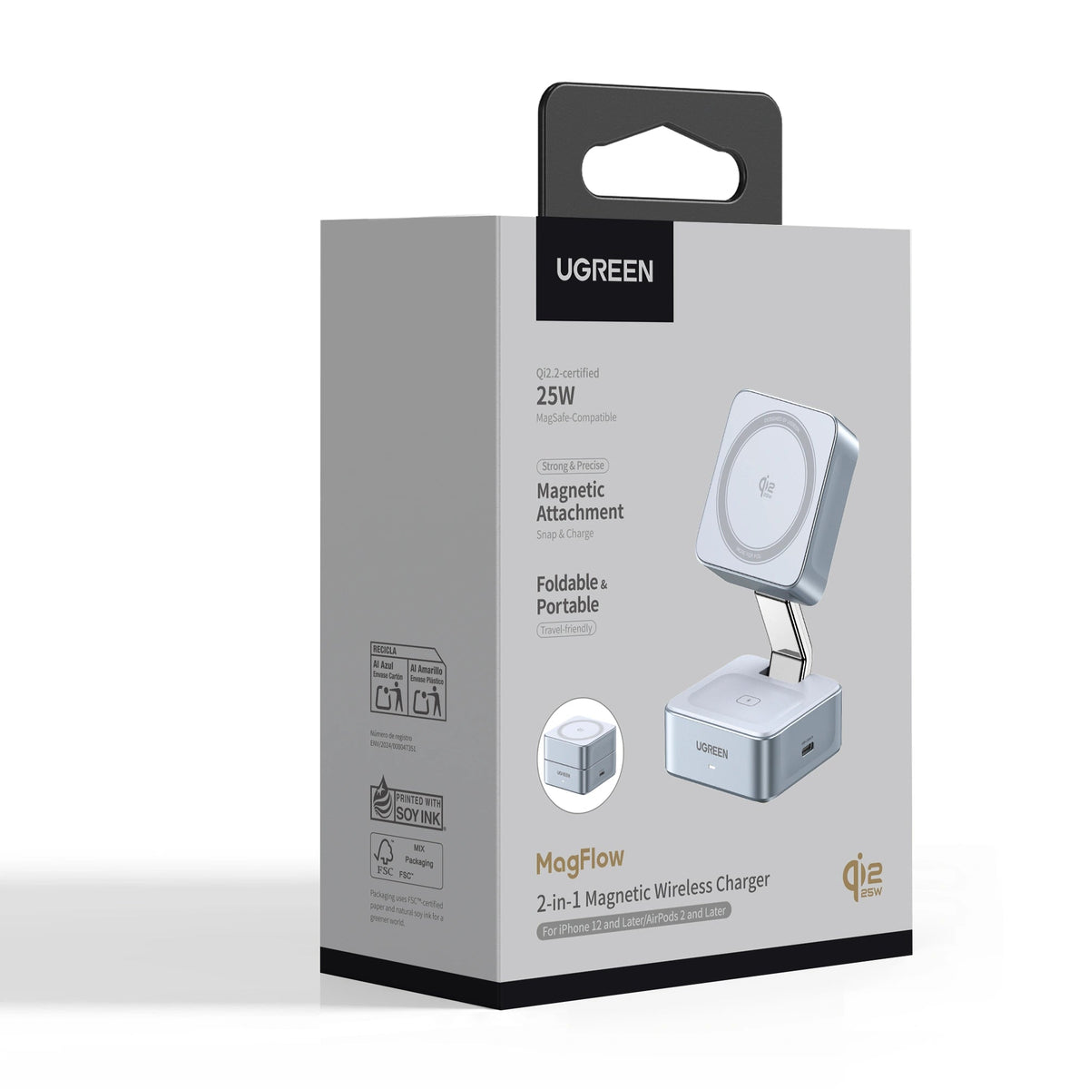 UGREEN 2-in-1 Magnetic Wireless Charger Qi2 25W - Sky Blue